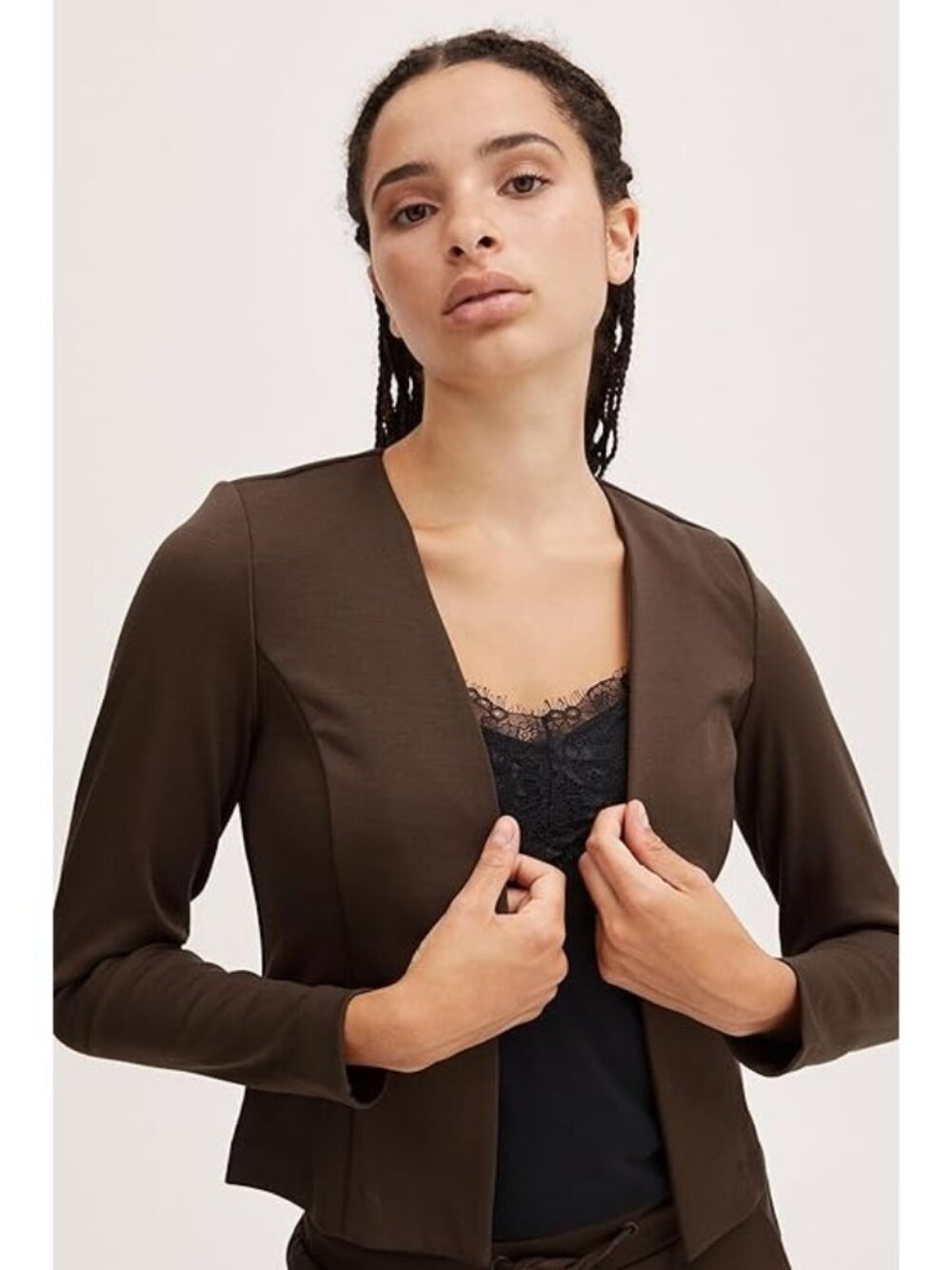 ICHI Katie Cropped Blazer Brown NWT Size S